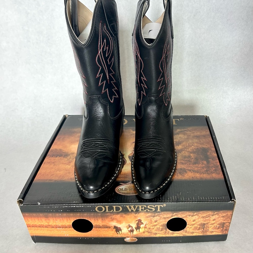 Old West Black Leather Cowboy Boots